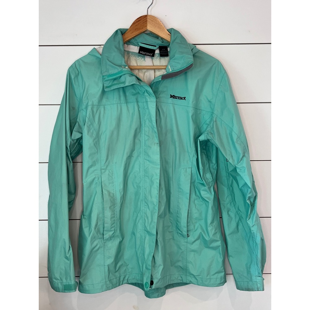 Marmot Womens PreCip Rain Jacket Teal  Waterproof Hooded Shell Large gorpcore